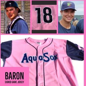 ⚾️2006 Aquasox Steven Baron signed Jersey breastcancer awareness